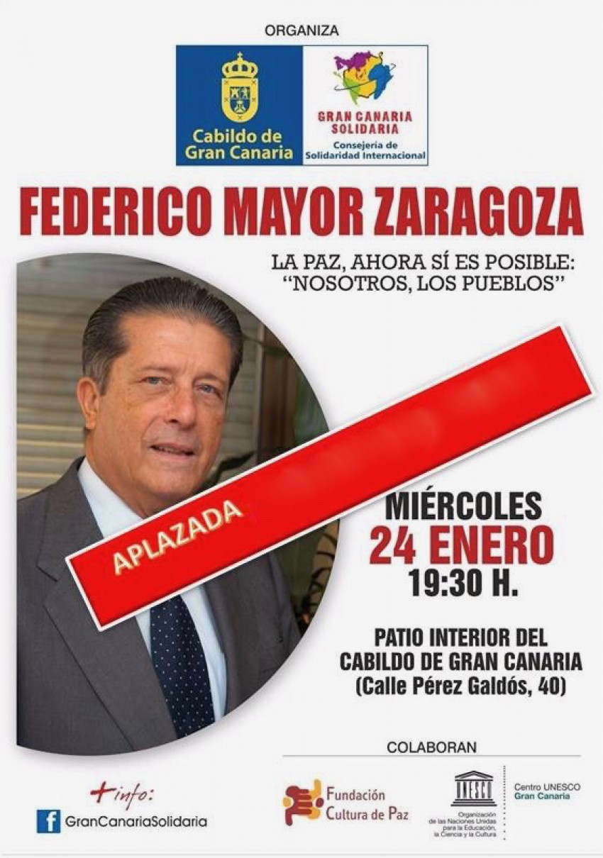 Aplazada la conferencia de Federico Mayor Zaragoza prevista el 24 de enero 